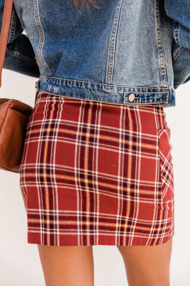You Inspire My Heart Rust Plaid Skirt | The Pink Lily Boutique