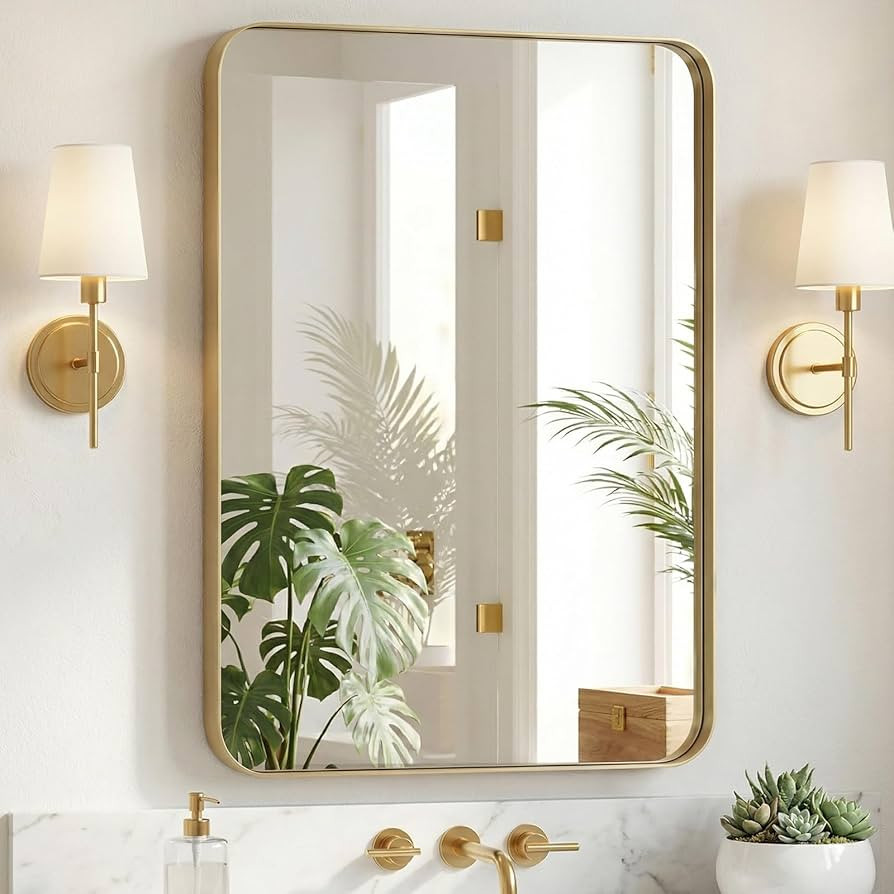 Sweetcrispy Bathroom Wall Mirror, 40x30 Inch Wall Mount Mirror for Over Sink, Modern Rounded Rect... | Amazon (US)
