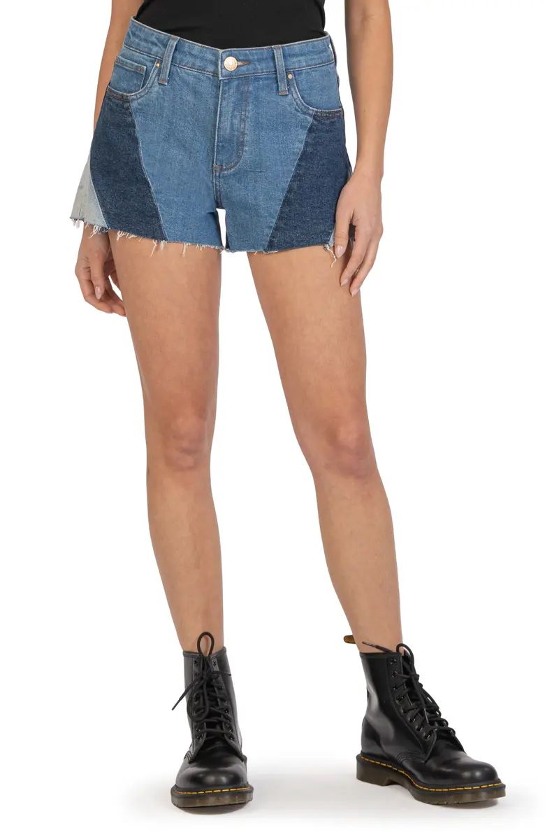 Jane Colorblock Raw Hem High Waist Denim Shorts | Nordstrom Rack