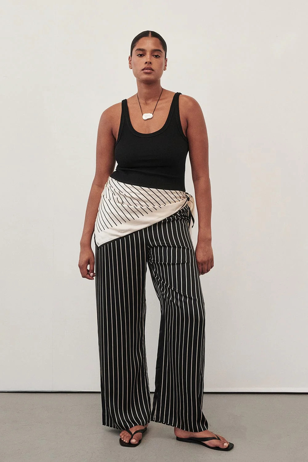 ADRIENNE BLACK STRIPE SILK PANT | DISSH