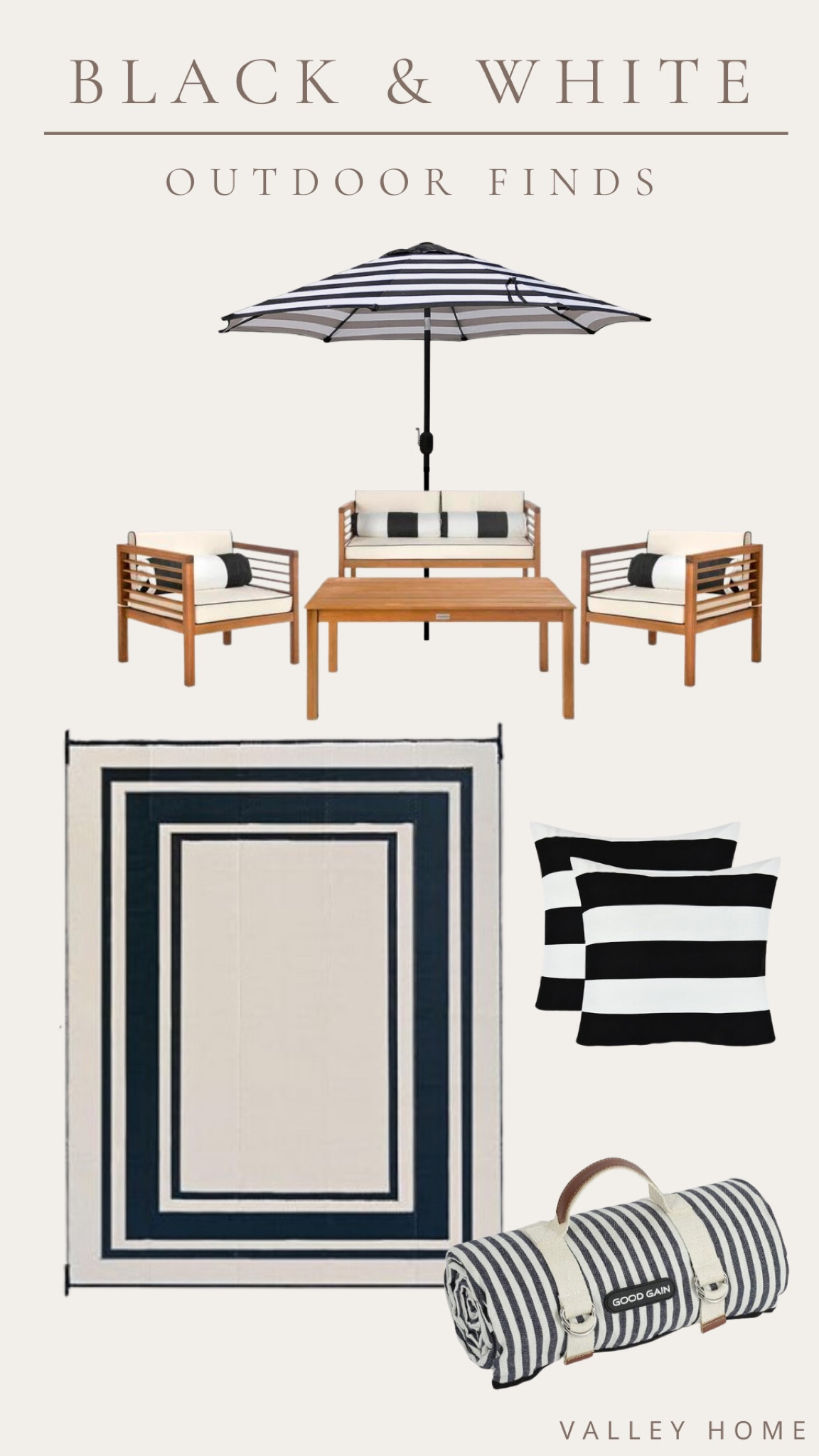 Black and white outdoor decor

Amazon home finds
Outdoor oasis
Outdoor furniture
Backyard inspiration 

#LTKhome