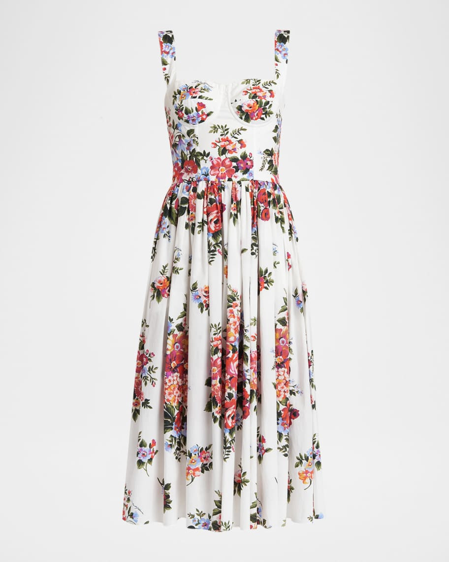 Dolce&Gabbana Floral-Print Sleeveless Bustier Midi Dress | Neiman Marcus