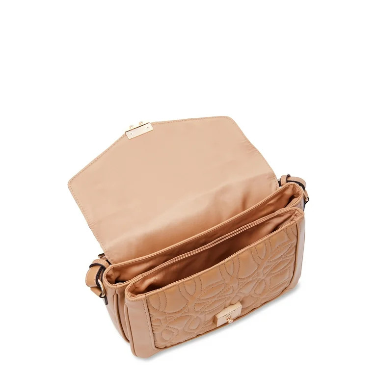 Time and Tru Women's Kate Flap Front Crossbody Handbag, Quilted Golden Honey | Walmart (US)