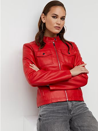 Faux-Leather Double-Pocket Jacket - New York & Company | New York & Company