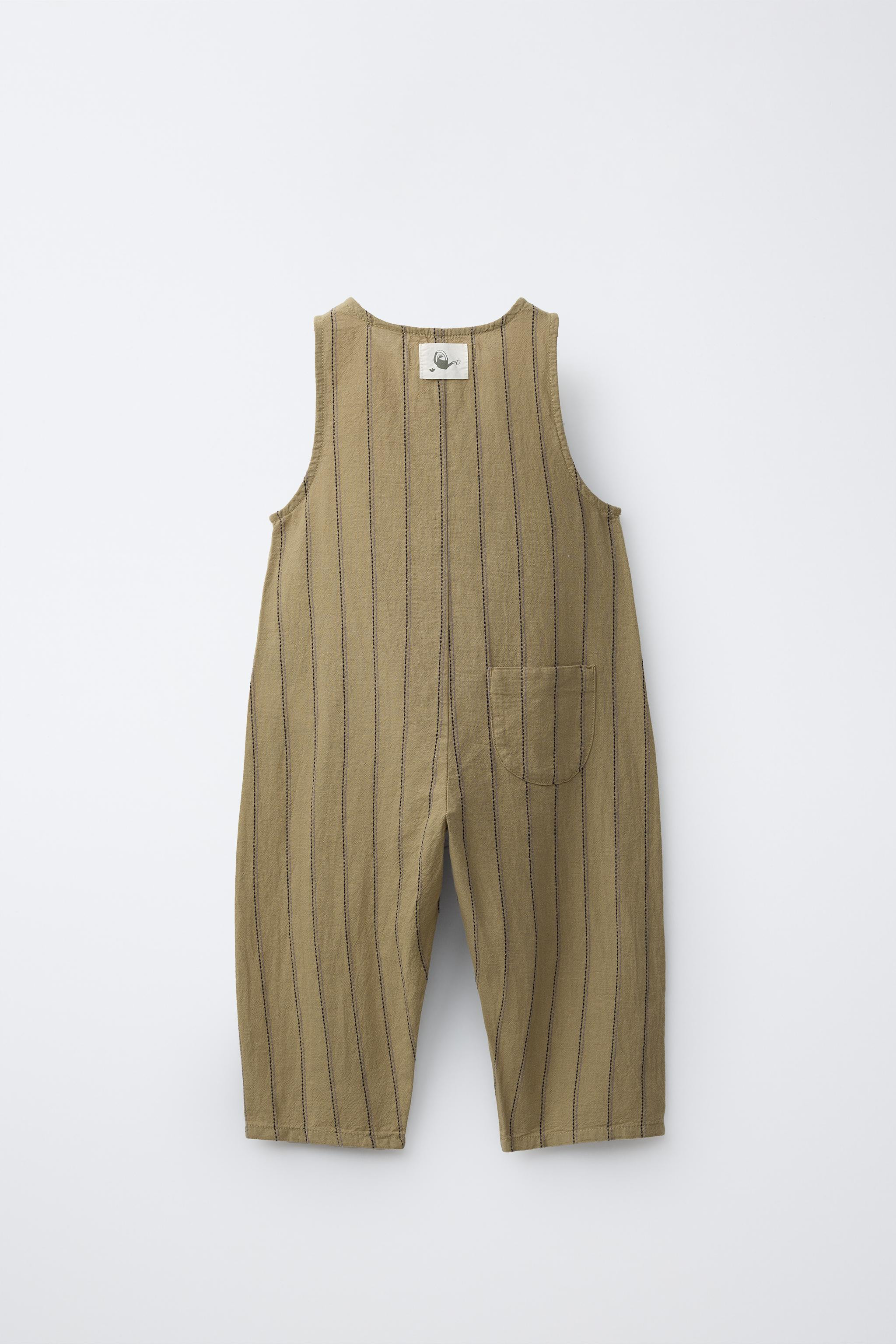 LONG STRIPED COTTON LINEN DUNGAREES | Zara UK