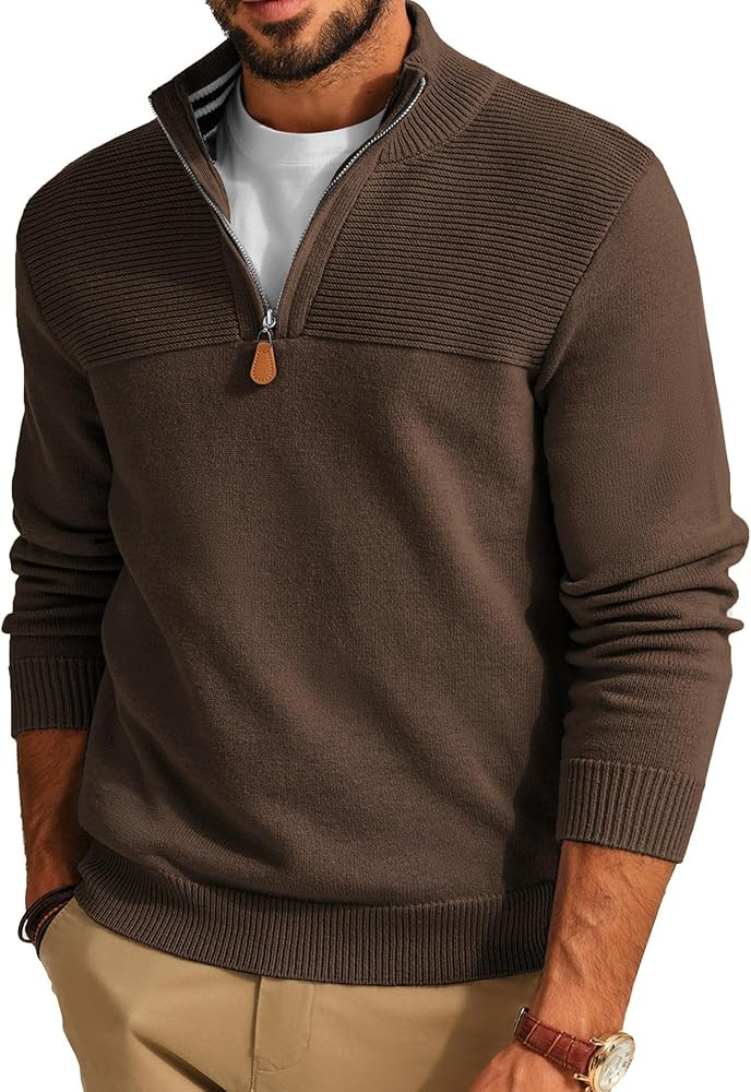 PJ PAUL JONES Men's Quarter Zip Sweater Slim Fit Casual Pullover Sweater Mock Neck Polo Sweaters | Amazon (US)