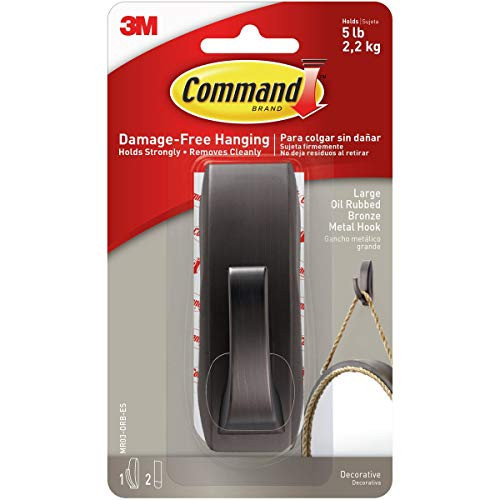 Command Large Modern Reflections Metal Hook, Holds up to 5 lb, Oil Rubbed Bronze, 1 Wall Hook with 2 Command Strips, Damage Free Hanging Hooks for Hanging Decorations in Living Spaces | Amazon (US)