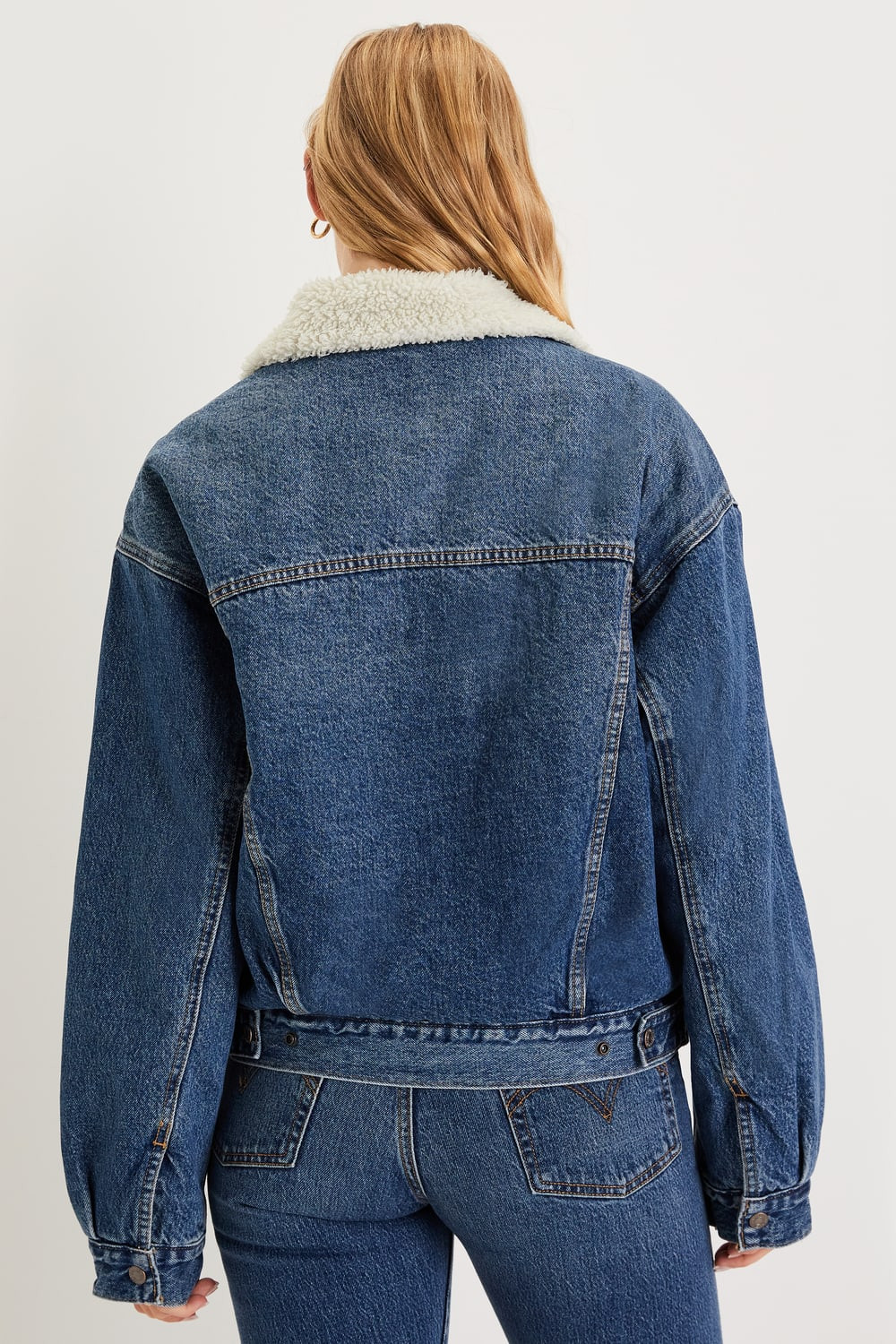 90s Denim Shearling Medium Wash Trucker Jacket | Lulus (US)