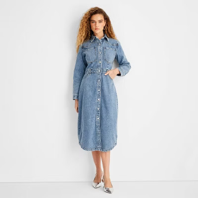Women's Long Sleeve Denim Midi Dress - Future Collective Medium Wash | Target