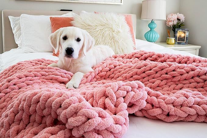 Kaffrey Luxury Chenille Chunky Knit Blanket - Pink Flamingo, 50"x60" - Machine Washable, No Shed ... | Amazon (US)
