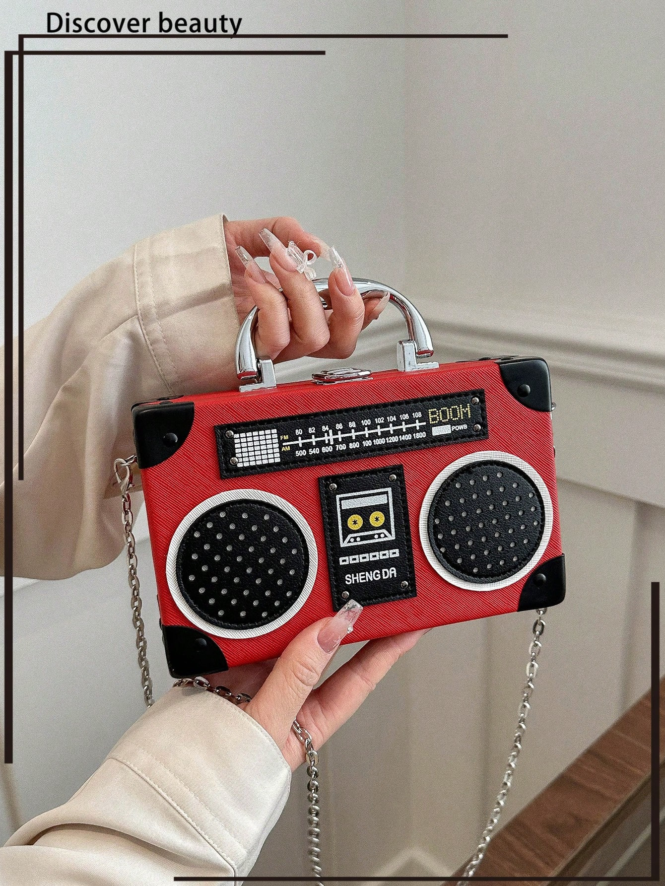 1pc Novelty Radio Shaped Red Handbag, With Metal Chain Strap, Hard Case, Music Element Fashion Pa... | SHEIN