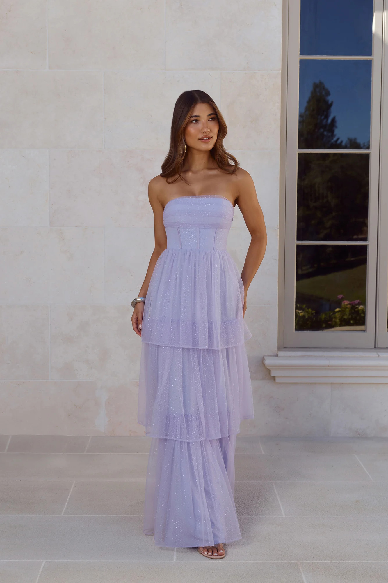 Premiere Glam Strapless Tulle Maxi Dress Lilac | Hello Molly (US)