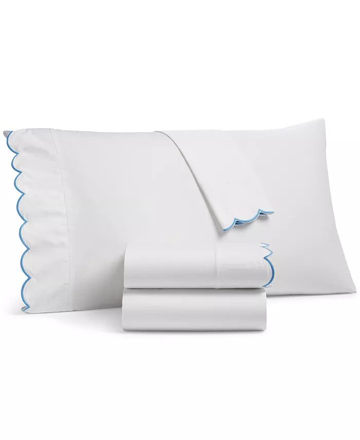 CLOSEOUT! Scalloped 400 Thread Count 100% Egyptian Cotton Percale 4-Pc. Sheet Set, King, Created ... | Macys (US)
