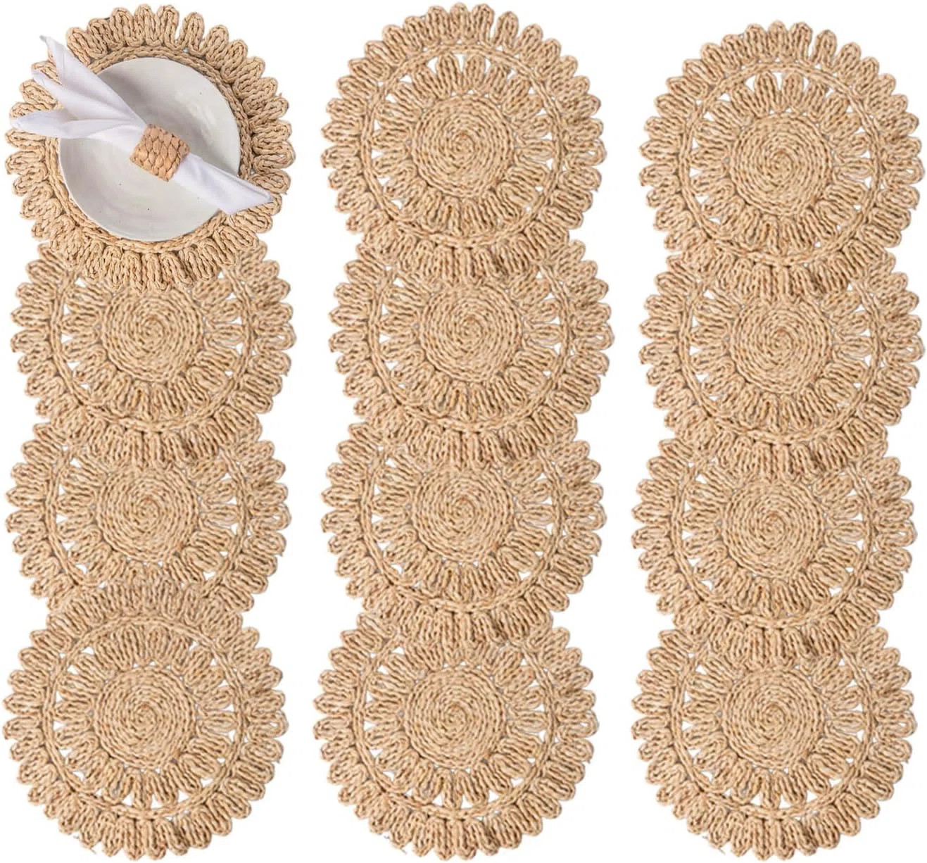 Set Of 12 Round Corn Husk Placemats - Boho Woven Rattan Table Mats For Farmhouse Or Tropical Dini... | Wayfair North America