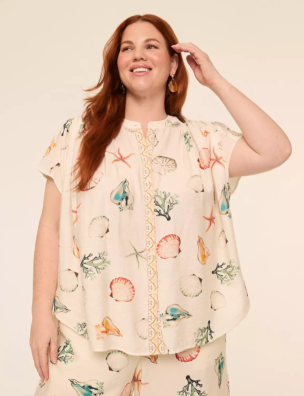 Flutter-Sleeve Button-Front Popover Blouse | LaneBryant | Lane Bryant (US)