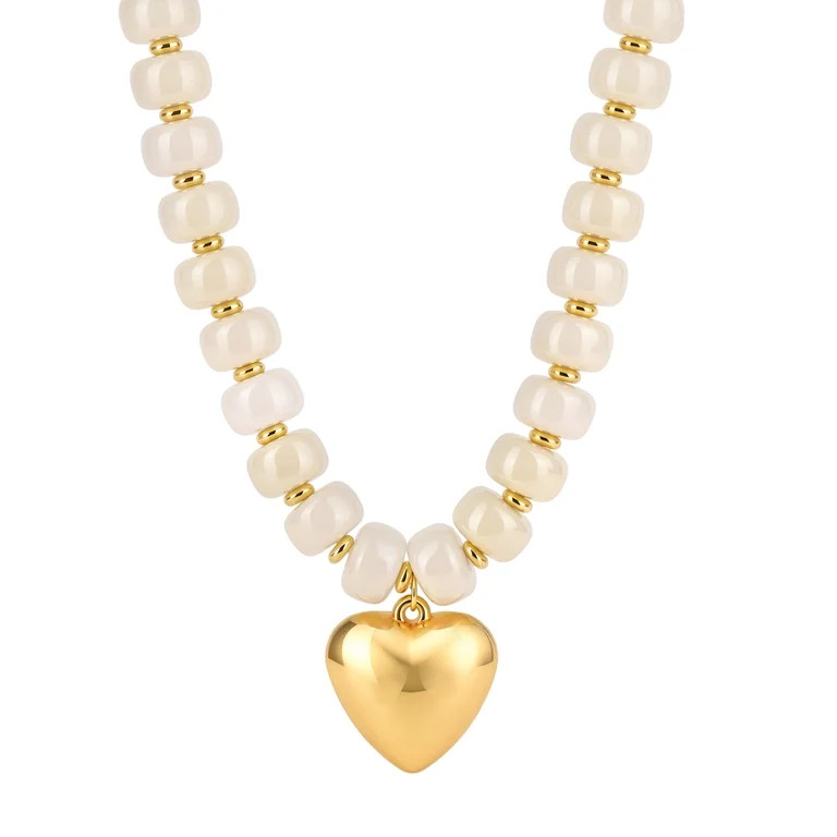 VNOX Stainless Steel Gold White Beaded Heart Pendant Necklace for Women, Birthday Gift Jewelry | Walmart (US)