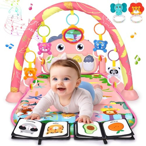 UMIKU Baby Play Mat Baby Tummy Time Mat Infant Newborn Musical Activity Center with High-Contrast Piano Music & Light Newborn Babies Gift for Girl Boy Babies 0-6 6-12 Month Pink Dinosaur | Amazon (US)