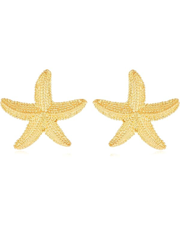 Gold Starfish Shell Earrings Chunky Conch Seashell Stud Earrings Summer Beach Jewelry for Women | Amazon (US)