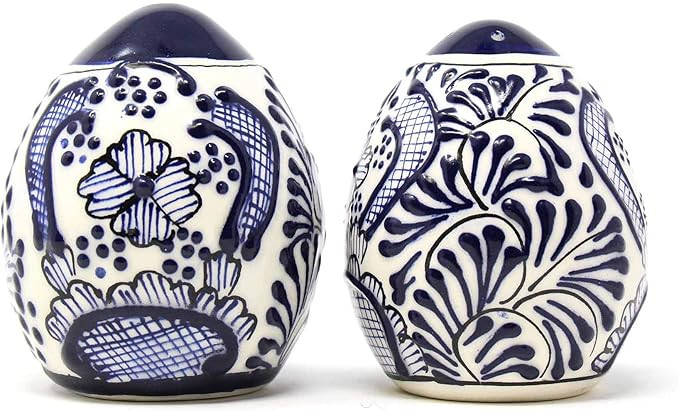 Encantada Handmade Hand-Painted Authentic Mexican Pottery, Salt and Pepper Shaker Set, Blue Flowe... | Amazon (US)
