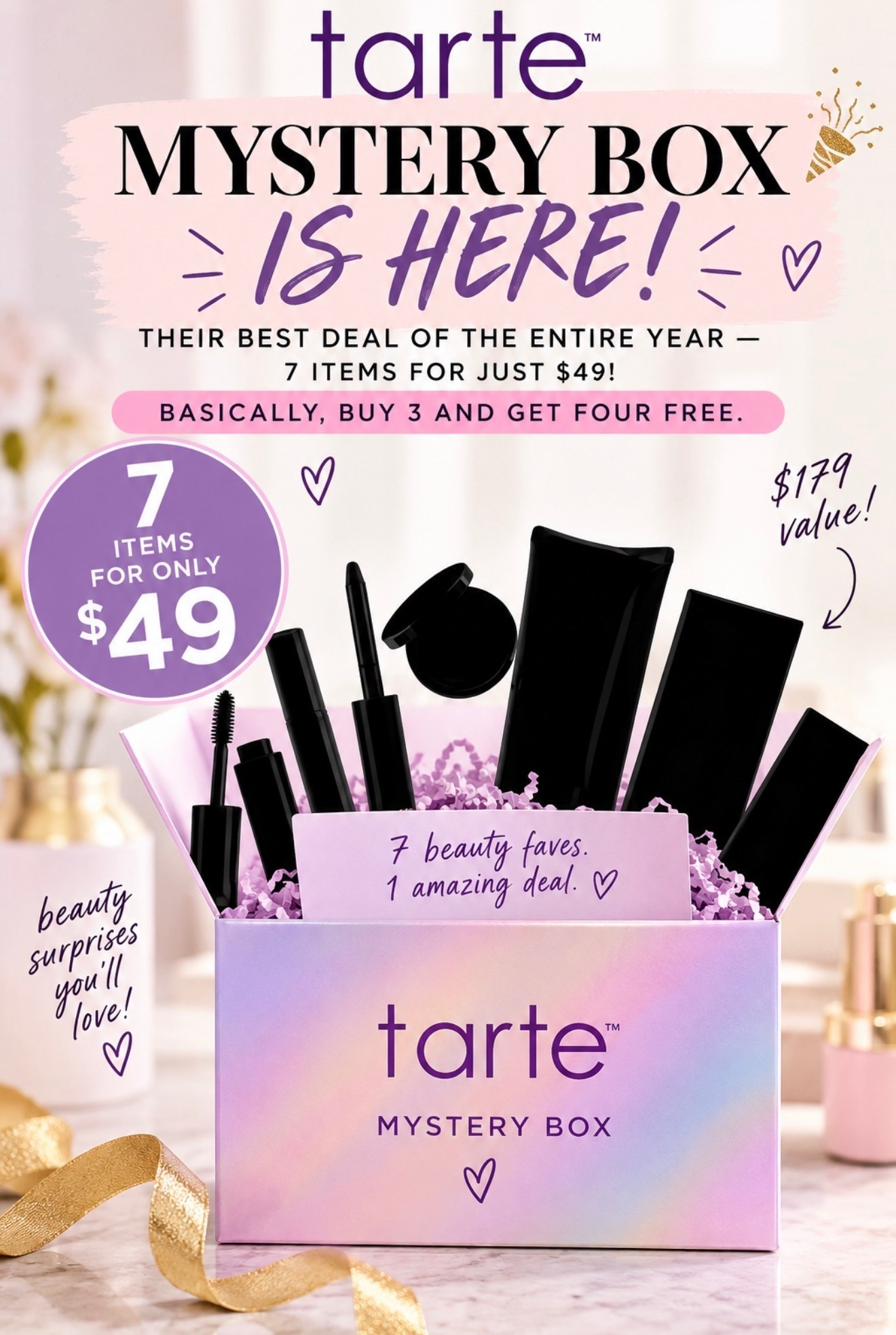 Tarte’s MYSTERY BOX is back!! 🎉 And this might be their best deal of the YEAR. You get 7 full-size products for just $49 — basically buy 3 and get FOUR FREE. 😳💄

These never last, so I wouldn’t wait if you want one!

Shop it here 👉