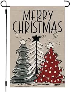 CROWNED BEAUTY Merry Christmas Trees Garden Flag 12x18 Inch Small Double Sided Burlap Outdoor Yar... | Amazon (US)