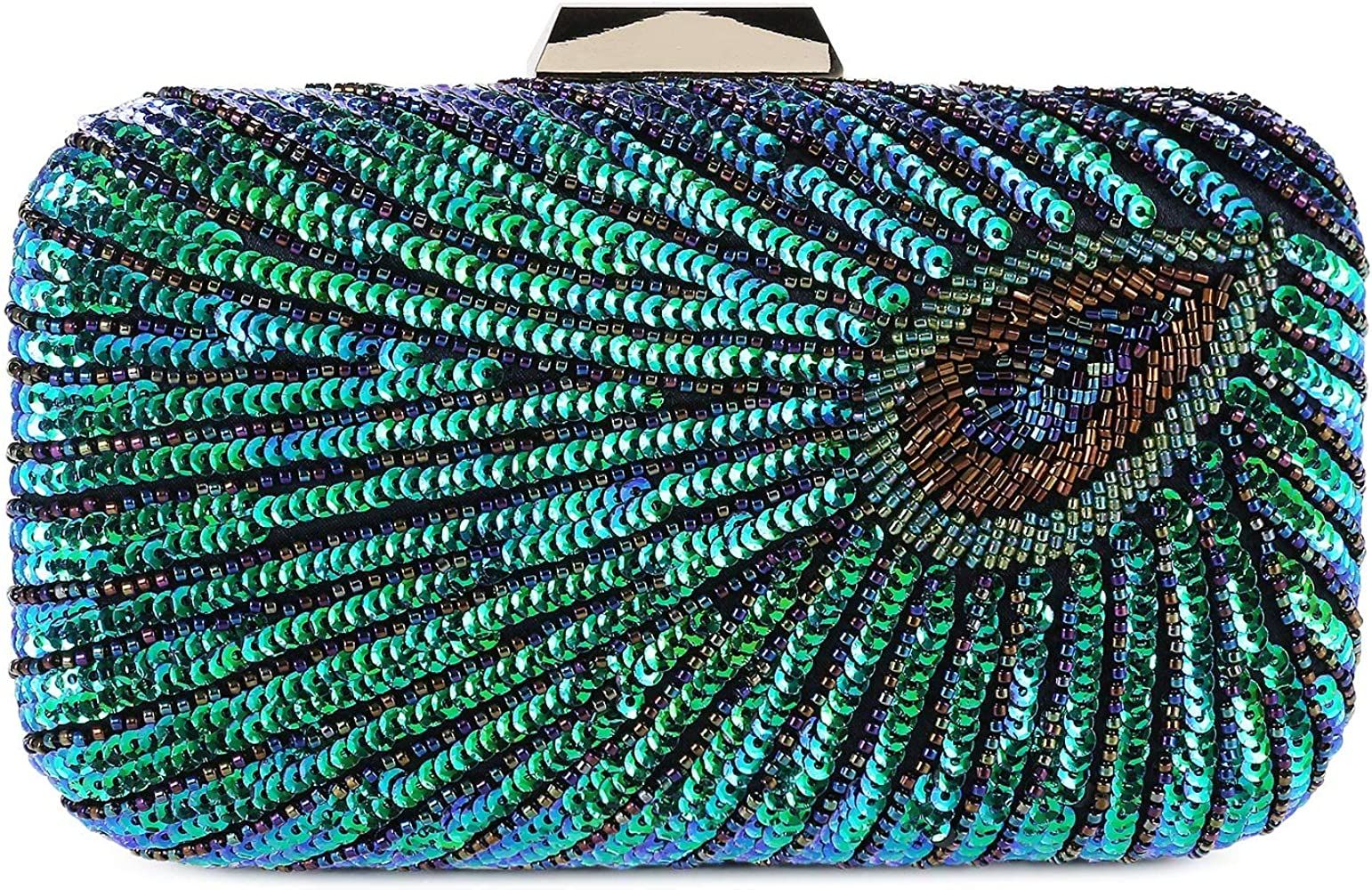 UBORSE Beaded Sequin Peacock Evening Clutch Bags Party Wedding Purse | Amazon (US)