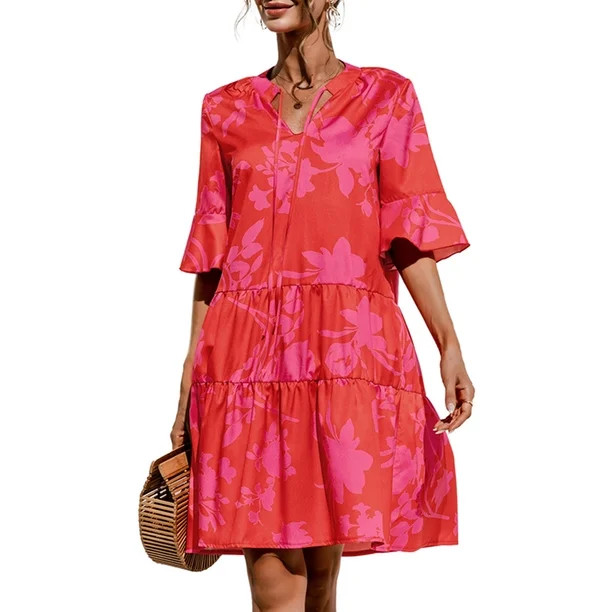 Niuer Boho Beach Long Dress For Women Casual Ladies Wrap Summer Ruffled Holiday Midi Sundress Coc... | Walmart (US)