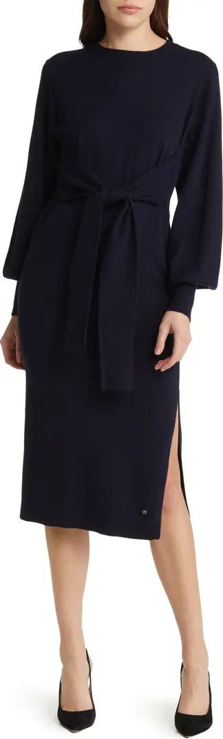 Ted Baker London Essya Slouchy Long Sleeve Tie Waist Sweater Dress | Black Sweater Dress Outfit | Nordstrom