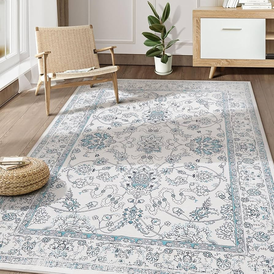 Area Rug Living Room Rugs - 8x10 Large Machine Washable Soft Farmhouse Boho Moroccan Floral Thin ... | Amazon (US)