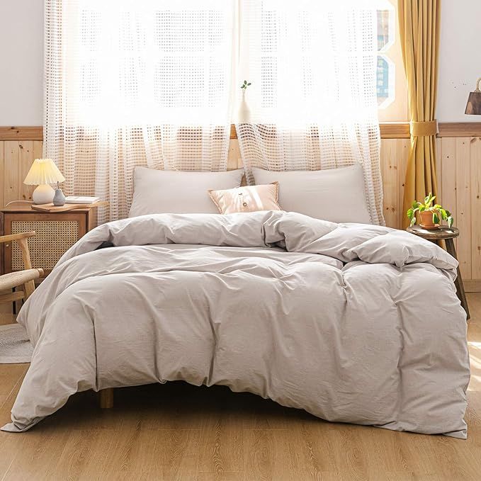 ECOCOTT 3 Pieces Duvet Cover Set King 100% Washed Cotton 1 Duvet Cover with Zipper and 2 Pillowca... | Amazon (US)