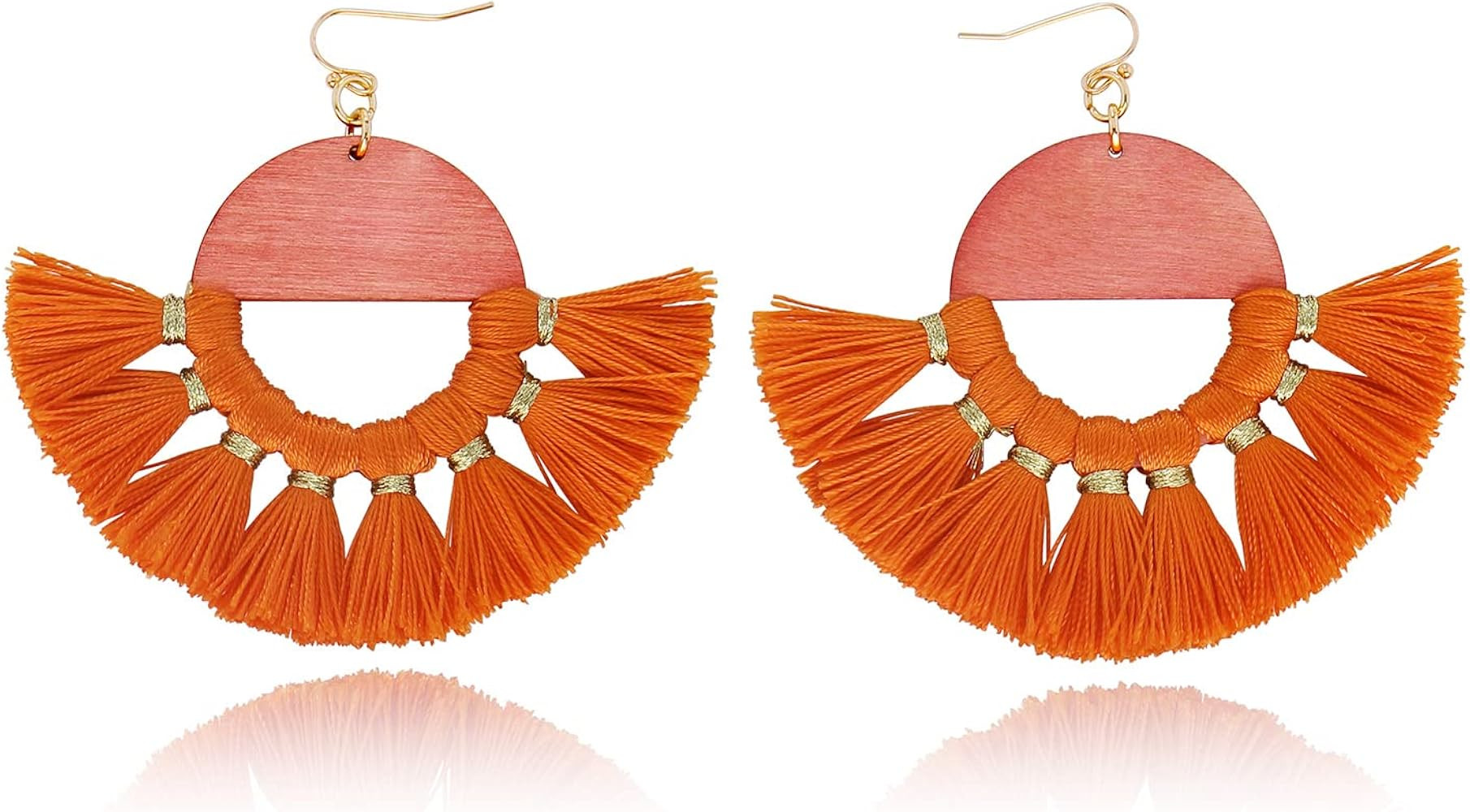 COIRIS Bohemian Large Circle Wooden Tassel Dangle Earrings with Cotton Thread Fringe Drop Stateme... | Amazon (US)