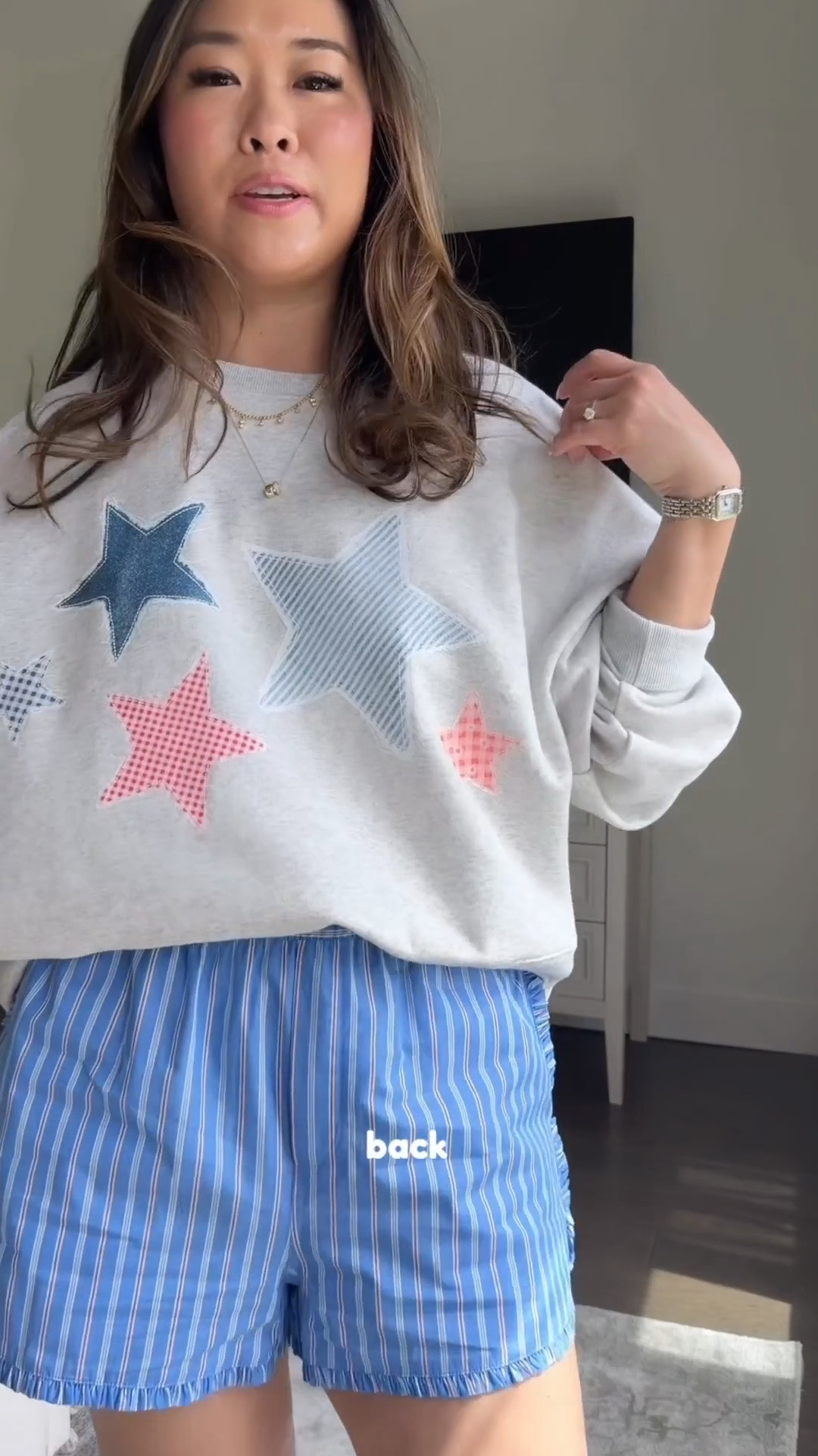 Star Sweatshirt: XL Striped Shorts: Medium

Walmart fashion, styling tip, outfit inspo, casual outfit, comfy outfit, sweatshirt, striped shorts, boxers, Memorial Day weekend, 4th of July, tcs, spring fashion

#LTKmomlife #LTKSeasonal #LTKootd