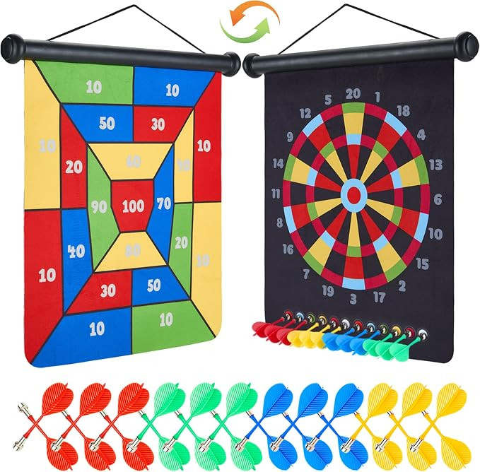 Magnetic Dart Board with 24pcs Darts,Indoor Outdoor Dart Game for Kids and Adults，2in1 Rollup S... | Amazon (US)