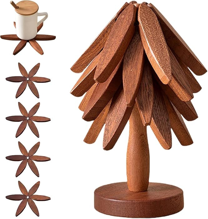 Wooden Trivets for Hot Dishes, Tree Shape Trivet Set, 4 Walnut Wood + 1 Stand stored Like a Chris... | Amazon (US)