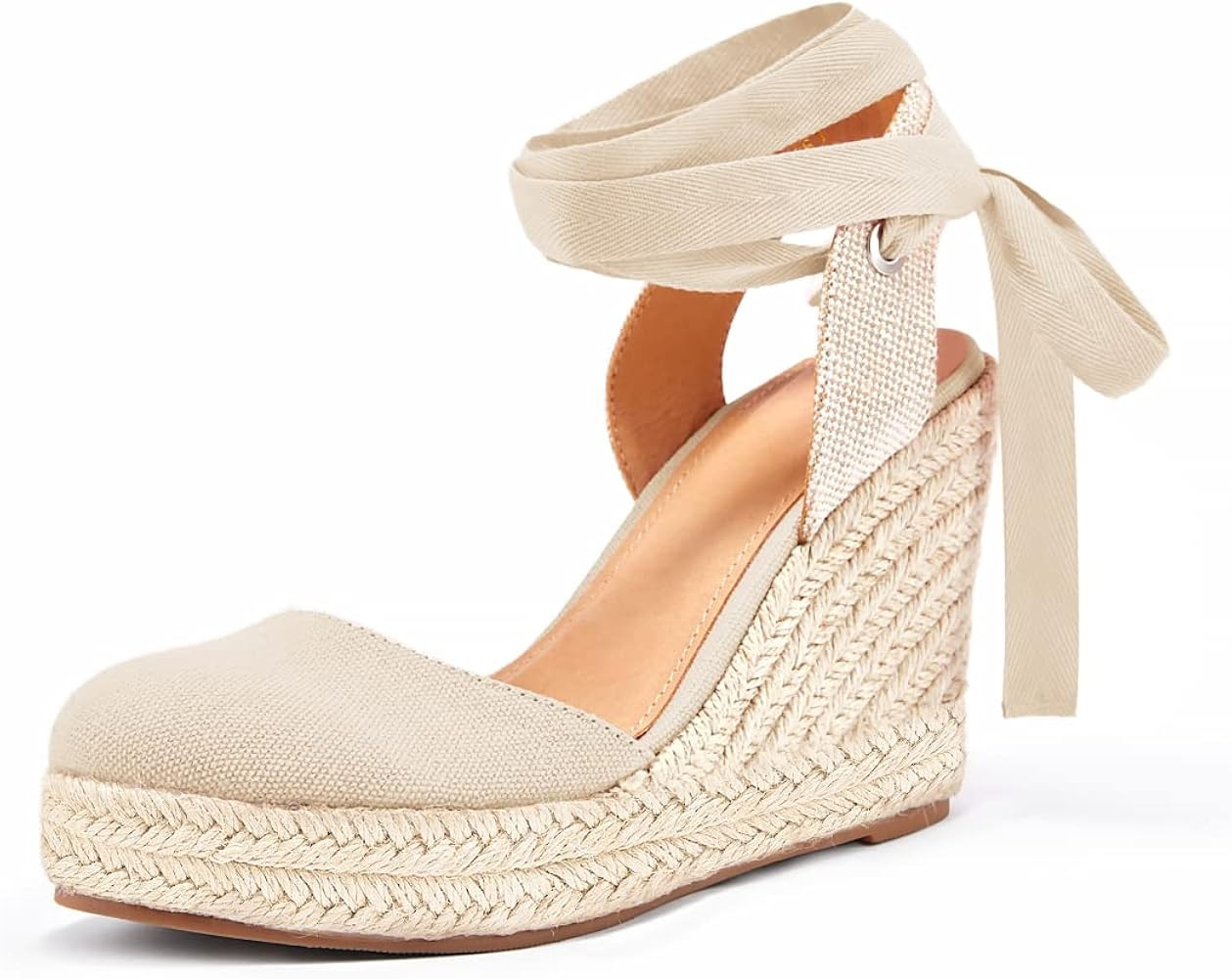 FISACE Womens' Ankle Buckle Strap Closed Toe Wedge Sandals | Amazon (US)