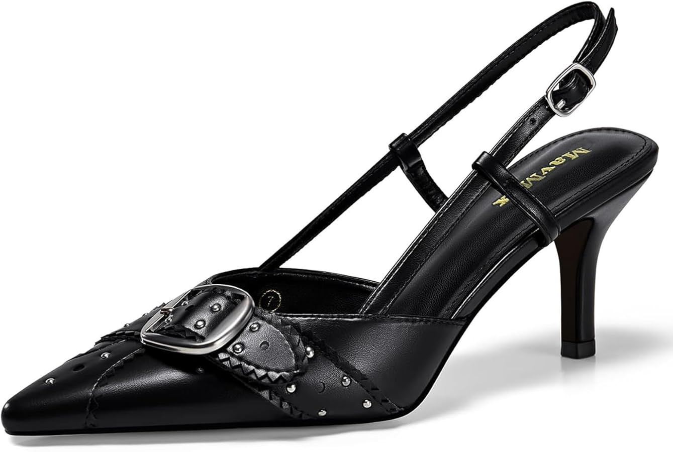 MAVMAX Slingback Heels for Women Studded Pointed Toe Kitten Heels Pumps Buckle Stiletto Backless ... | Amazon (US)