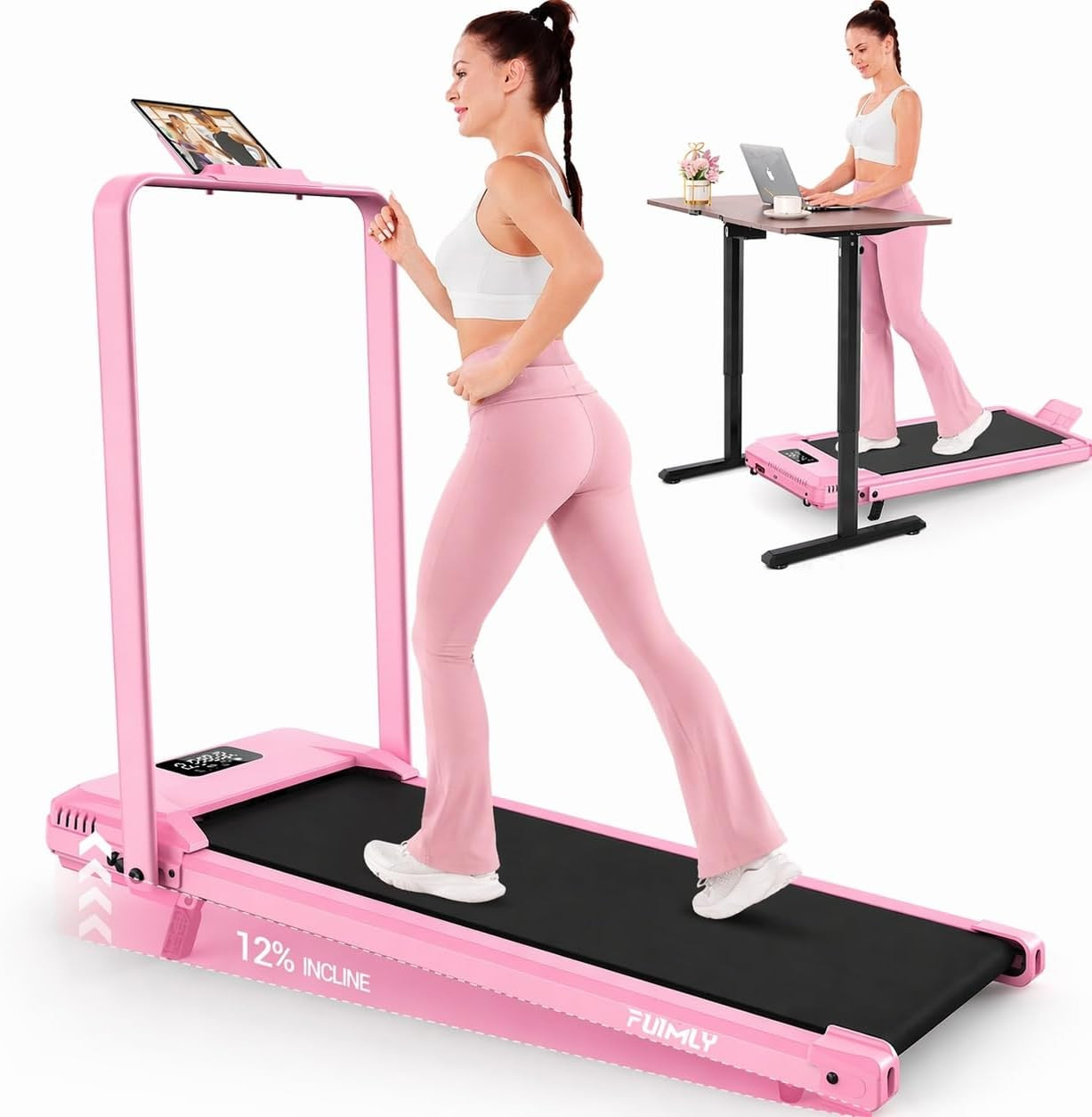 FUNMILY Upgrade Walking Pad Folding Treadmill with 12%/15% Incline & Handle Bar, 3.5HP Foldable Under Desk Compact Treadmills for Home/Office/Gym, 400+lb Capacity, Shock Absorption | Amazon (US)