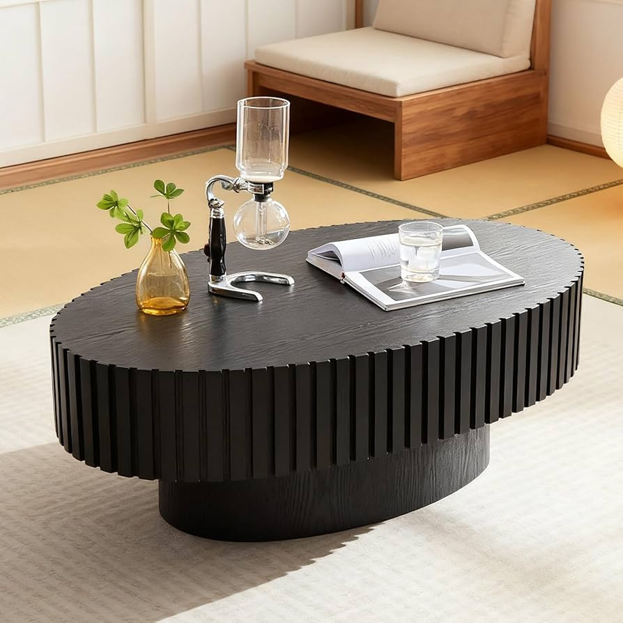 Oval Drum Coffee Table Oval Black Fluted Coffee Table Modern Coffee Tables for Living Room (Black... | Amazon (US)