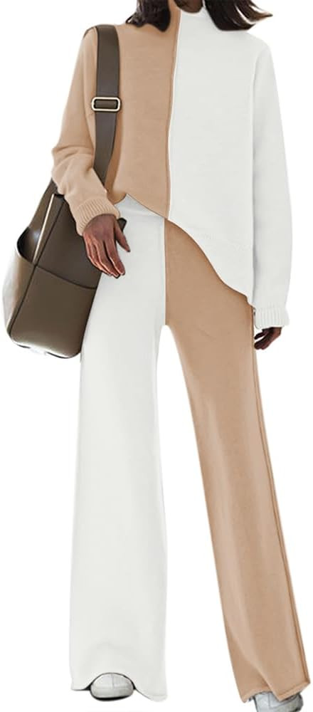 TOLENY Women's 2 Piece Lounge Sets Pullover Sweater and Wide Leg Pants Tracksuit Outfits | Amazon (US)