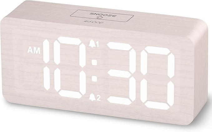 uscce Wooden Digital Alarm Clocks for Bedrooms: Dimmable Dual Alarm Clock with Large Numbers for ... | Amazon (US)