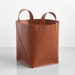 Twist Cognac Leather Floor Basket | Unison