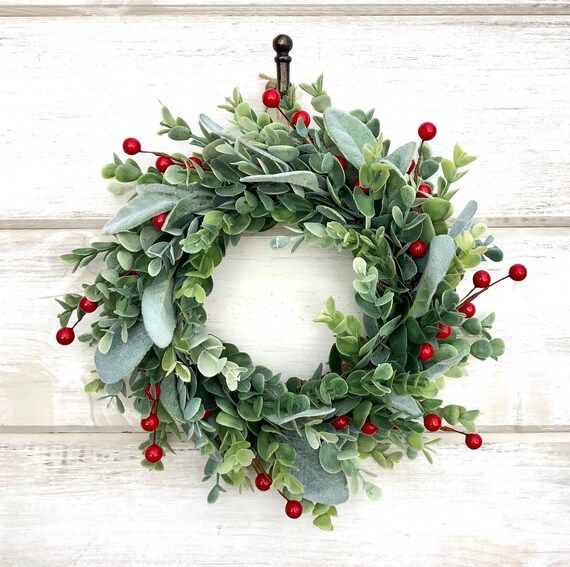 Winter Wreath, Mini Wreath, Small Eucalyptus and Lambs Ear Wreath, Mini Wreath, Frosted Eucalyptu... | Etsy (US)