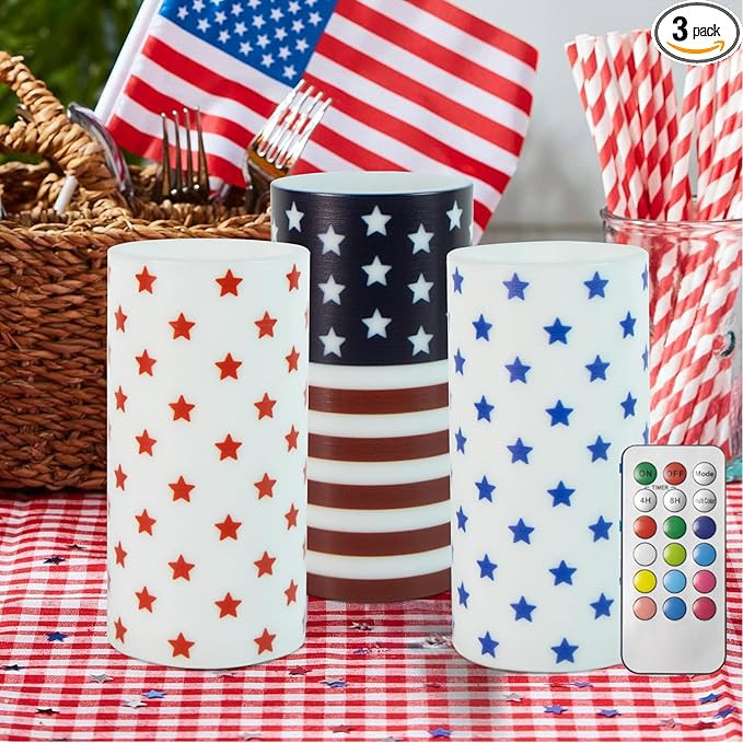 4th of July Candles,Patriotic Candles,Fourth of July Decorations,Battery Operated Pillar Candles ... | Amazon (US)