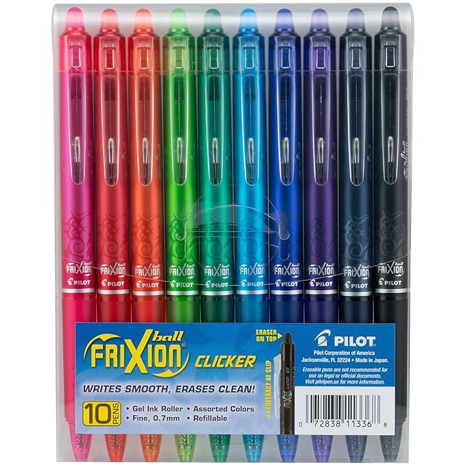 PILOT Frixion Clicker Retractable Pens Retractable Erasable Gel Pens Fine Point (.7) Assorted Col... | Amazon (US)