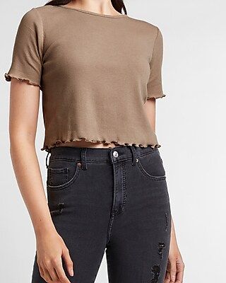 Cropped Ruffle Trim Open Back Tee | Express