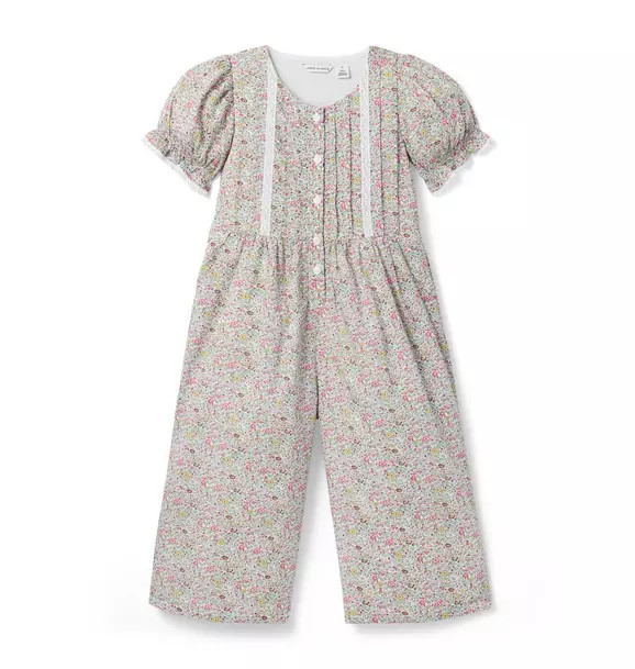 Janie and Jack | Ditsy Floral Pintuck Jumpsuit - White / 12-18m | Janie and Jack