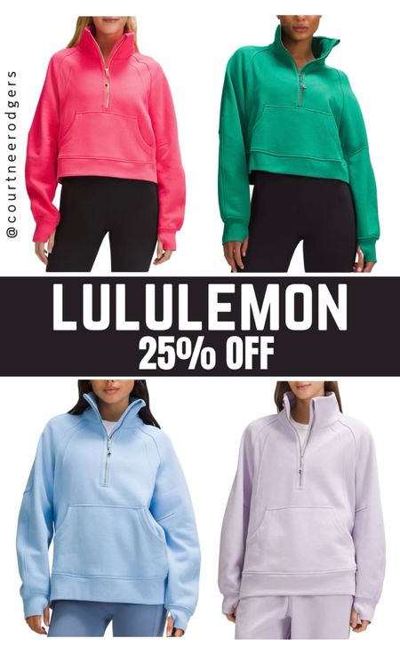 Lululemon Scuba Half Zip 25% off!! I wear a size XS/S in both the crop and longer length 

Lululemon, fitness, athleisure 

#LTKFindsUnder100 #LTKFitness #LTKSaleAlert