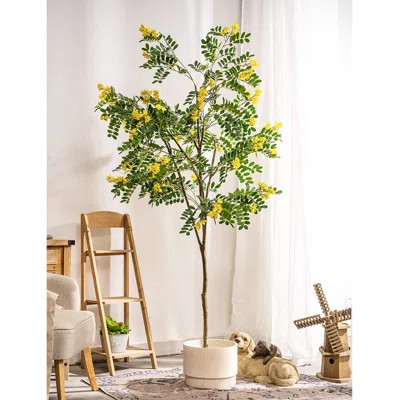 Simulated Locust Flower Plant Pot Fake Tree Bionic Green Plant Floor Decoration | Wayfair North America