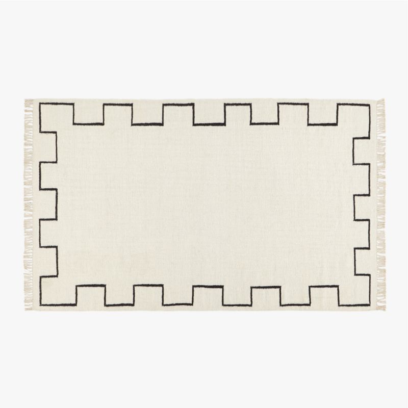 Ziyad Modern Bordered Handwoven Ivory and Black Dhurrie Area Rug 5'x8' + Reviews | CB2 | CB2