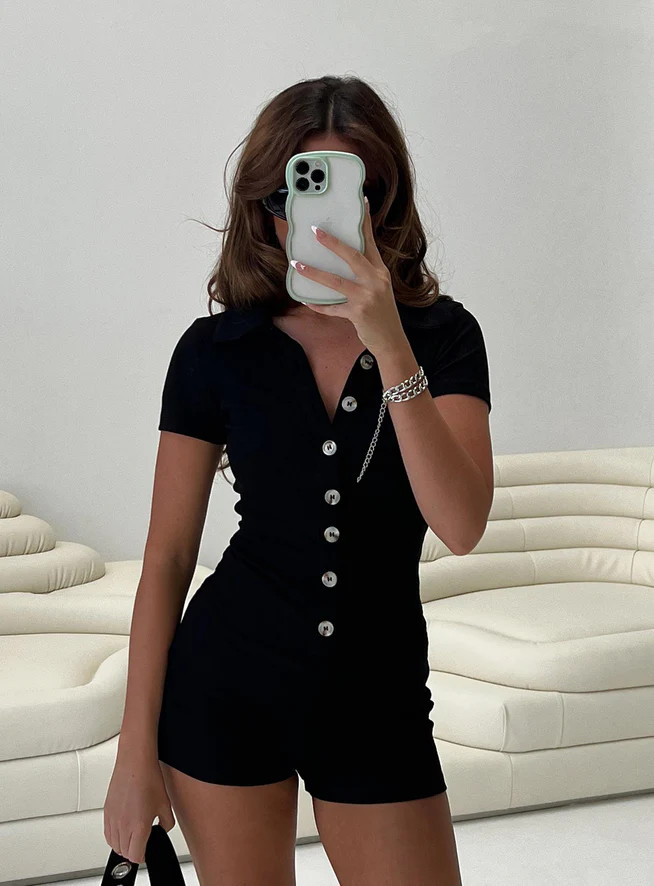 Susie Romper Black Petite | Princess Polly US